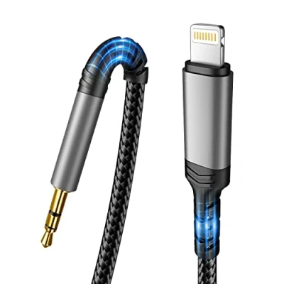Bild av [Apple MFi certifierad] aux kabel för iPhone, Lightning till 3,5 mm bil/hörlurar/högtalare, kompatibel med iPhone 14/14 Pro/13/13 Pro/12/12 Pro/11/11Pro/X/XS/XR/8/7 silver svart