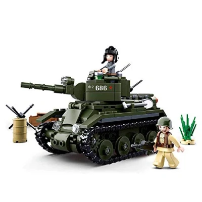 Bild av WWII Lätt allierad stridsvagn (347 delar) [M38 B0686], lekset, klämbyggstenar, för barn från 4 år, med spelfigur, Army WWII, Sluban SL9557