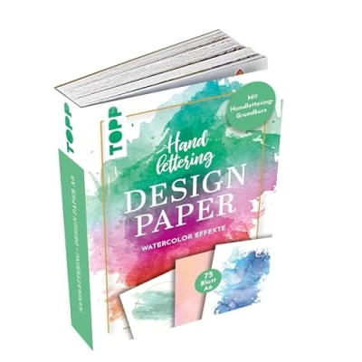 Bild av Handlettering Design Paper Block Watercolor Effekte A6: 75 feste Motivpapiere (DIN A6, 220 g/m²) mit 25 verschiedenen Hintergründen zum Belettern Grundkurs