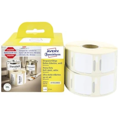 Bild av AVERY Zweckform A1933083 Dymo LabelWriter väderbeständiga etiketter kompatibla med 1933083 (25 x 25 mm, 2 rullar 1 700 plastklistermärken, självhäftande, för LW etikettskrivare, märkningsenhet)