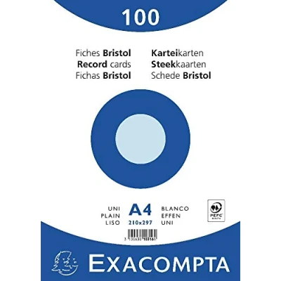Bild av Exacompta 10316E 100 pack indexkort blankt DIN A4 i folie 21 x 29,7 cm idealisk för skola och universitet lärande blå