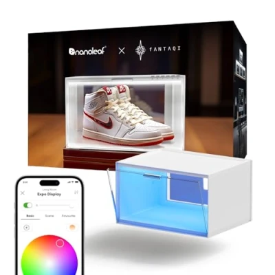 Bild av Smarta LED skoboxar sneaker visningsfodral, stapelbara skoförvaringsorganisatörer, samlingslåda, figurer och samlarobjekt monter (1 pack expanderingskit, kräver stater kit)