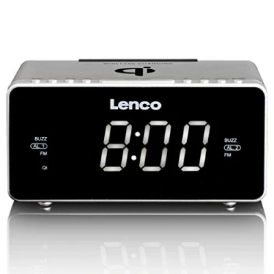 Bild av Lenco CR 550SI Stereo FM Clock Radio with USB and Qi Wireless Smartphone charging Silver Vit