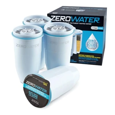 Bild av Zerowater Vattenfilter i 5 nivåer, ersättning för vattenrenare dricksvatten NSF certifierad att minska bly, andra tungmetaller och PFOA/PFOS vattenfilterpatroner 4 pack, vit