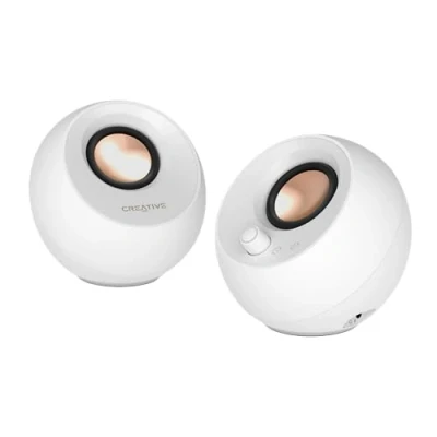 Bild av CREATIVE Pebble Pro 2.0 USB C datorhögtalare med Bluetooth 5.3 och anpassningsbar RGB belysning, ljud headset/mikrofonport (vit)