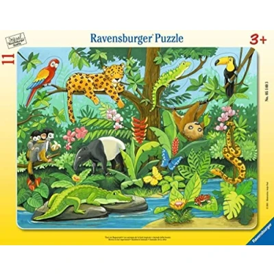 Bild av Ravensburger Barnpussel 05140 djur i regnskogen rampussel för barn från 3 år, med 11 delar, gul