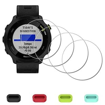 Bild av Skärmskydd skyddsfolie användas Garmin Forerunner 55 Smartwatch 4 delad laddningskontaktskydd, iDaPro 9H härdat glas displayskyddsfolie enkel installation [4 st]