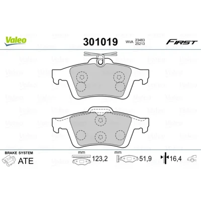 Bild av VALEO 301019 Jeu de plaquettes frein FIRST Essieu arrière contact signal d&#039;usure exclu sans tôle anti bruit FORD: Transit Connect V408 Van