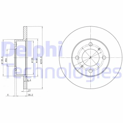 Bild av DELPHI BG2809 Disque de frein 234 13 4 plein huilé non traité sans roulement roue, bague ABS MITSUBISHI: COLT