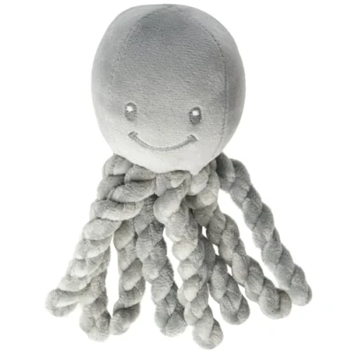 Bild av Nattou mjuk plyschleksak, gosedjur, gosig följeslagare, design med navelsnöre garanterar baby, maskintvättbar, 100 procent supermjuk polyester, PETA godkänd vegan, 25 cm, Lapidou bläckfisk, grå