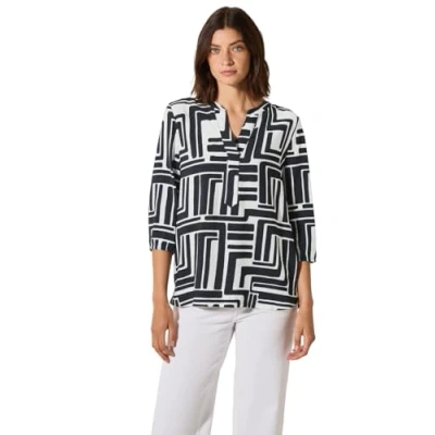 Bild av Cecil tryckt softwave splitneck blus, Universal blå, XL