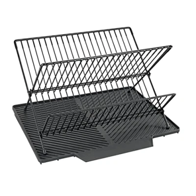 Bild av WENKO Nelia droppmatta med diskställ för porslin lutande yta optimalt vattenavlopp, av plast, metallram (B x H D): 34 24 40 cm, svart