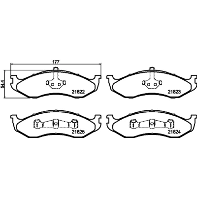 Bild av HELLA 8DB 355 008 231 Jeu de plaquettes frein non préparé pour indicateur d&#039;usure JEEP: WRANGLER 2, Grand Cherokee I, II, KIA: CARNIVAL 2