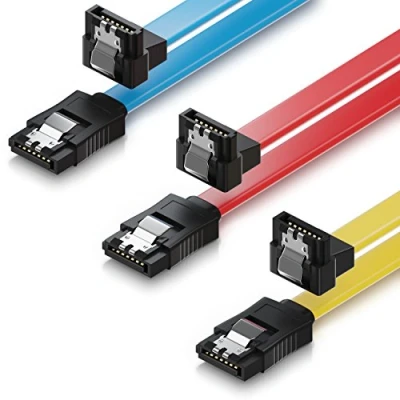 Bild av deleyCON 3x 50cm SATA III Kabel S ATA 3 Datakabel 6 GBit/s Anslutningskabel för Hårddisk SSD Metallklämma 1x Rak 90 L Typ Kontakt Gul/Röd/Blå