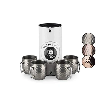 Bild av Buddy&#039;s Bar Moscow Mule mugg 500 ml högkvalitativ rostfri mugg, livsmedelssäker, hammareffekt, cocktailkopp inkl. presentförpackning, hamrat, antikt rostfritt stål, uppsättning om 4