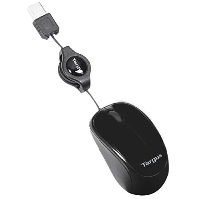 Bild av Targus Compact Blue Trace Mouse liten datormus med utdragbar kabel optisk mus teknik för alla ytor laptop resor svart, AMU75EU