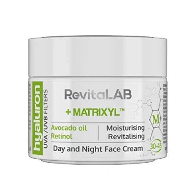 Bild av RevitaLAB Hyaluron Anti Ageing dag och nattkräm, berikad med avokadoolja, matrixyl, retinol UV filter, för åldrarna 30 45, 50 ml (multipack)