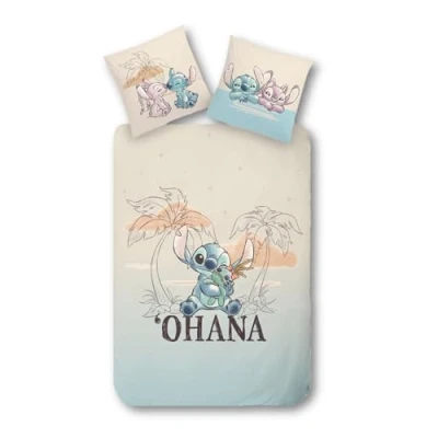Bild av MTOnlinehandel sängkläder 135 x 200, barnsängkläder motiv Ohana Lilo &amp; Stitch för flickor och pojkar, tonårssängkläder, 100 % bomull, 1 örngott 80 + påslakan 200 (stitch)