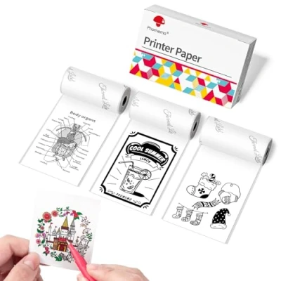 Bild av Phomemo Papper för M02Pro T02 M02 M02S M02X M02L M03 M03AS M04S M04AS M832 M833 Mini Termisk Skrivare, vitt termopapper scrapbooking, foton, anteckningar, etiketter, 53mm x 3,5 m, 3 rullar
