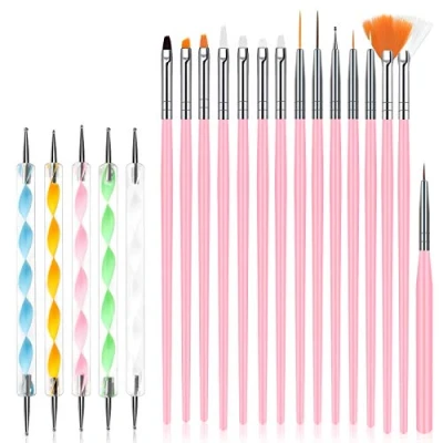 Bild av URAQT Nail Art Penslar Set, 15 st Akryl Nagelpensel Målarpenna Och 5 Nagelprickningsverktyg, Nagelpenna Designer Nagelmålningskit För Gör Det Själv &amp; Professionell Användning