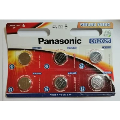 Bild av Panasonic CR2025 litium knappcellsbatterier, 3 volt, långvarig och pålitlig prestanda, 6 st.