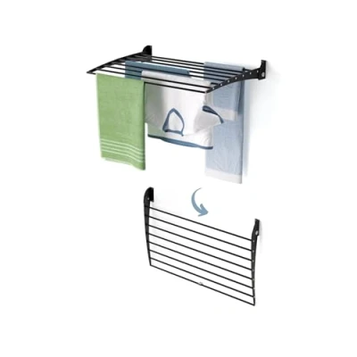 Bild av foxydry Vikbar väggmonterad klädtorkare fällbar balkong inomhus eller utomhus aluminium och stål (Svart Stängning nedåt, 1x Fold 80)