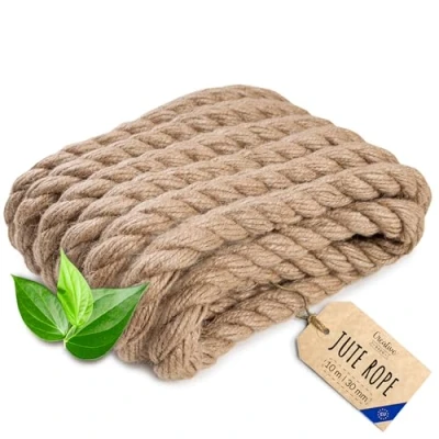Bild av Creative Deco Jute Rep 10m Lång 30mm Tjock Stark och Hållbar Snöre Vridna Naturlig Brun Färg Perfekt för Trädgårdsarbete, Inredning, DIY Konst Hantverksprojekt