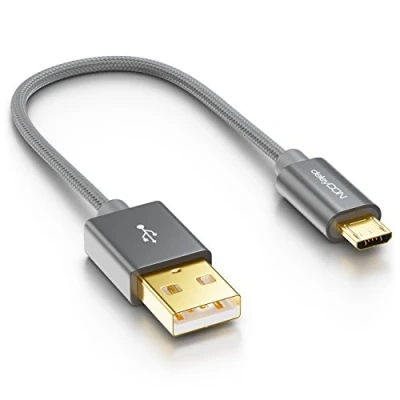 Bild av deleyCON Micro USB Kabel 0,15m Nylon + Metallkontakt Laddningskabel Datakabel Snabbladdningskabel Smartphone Läsplatta PC Bärbar Dator Notebook Grå