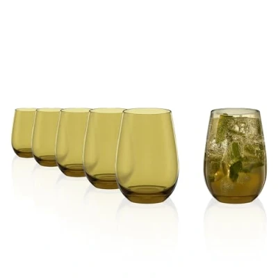 Bild av Stölzle Lausitz vattenglas set Elements barnfärg oliv 335 ml kantfull/set med 6 diskmaskinstålig högt brottmotstånd/dricksglas kristallglas/juiceglas