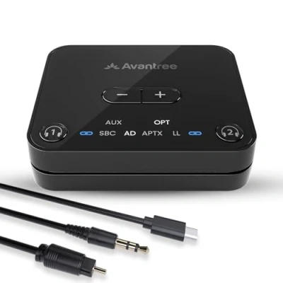 Bild av Avantree Audikast 3 Bluetooth 5.3 TV sändare med förbättrad optisk volym, 100 fot lång räckvidd, dubbel anslutning Universell kompatibilitet för enheter