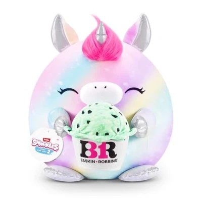 Bild av Snackles Series 2 Wave Snackomkopplare för enhörning, 20 cm (10 tum) mellanmål av ZURU Cuddly Squishy Comfort Plush with License Snack Brand Accessory (Unicorn, Baskin Robbins)
