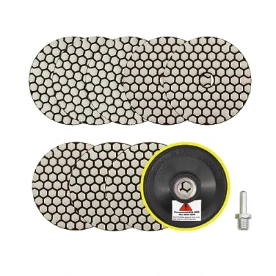 Bild av SANLEETEK Torr diamantpoleringsdyna 100 mm, 8 stycken, korn 50 x 3/100 3/200 2 polerskivor med M14 stödplatta adapter för granit, marmor konstgjord sten, kvarts vinkelslipar