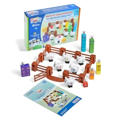 Bild av ikLearning Resources MathLink kuber Aktivitetsset Numberblocks Räkna fårfarm, 3 4 5 6 år, CBeebies leksaker, matematikleksaker, sifferleksaker, lekfarm, EYFS, 10 matteaktiviteter ingår