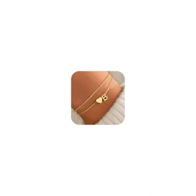 Bild av TINGN armband dam guld 14K guldpläterat hjärta skiktade personligt med bokstäver monogram alfabet guldsmycken presenter till kvinnor flickvän flickor
