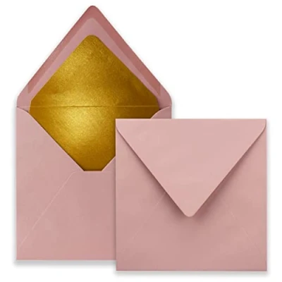 Bild av 75 fyrkantiga brevkuvert 15,5 x cm, gammalrosa (rosa) fodrad med guldpapper Våtlimning FarbenFroh by GUSTAV NEUSER
