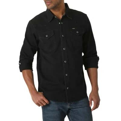 Bild av Wrangler Ikonisk denim regular fit snap skjorta med button down krage, Svart denim, XL