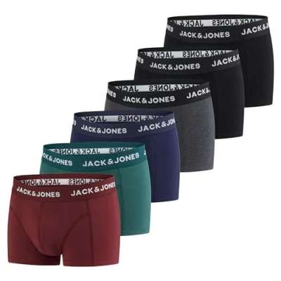 Bild av JACK &amp; JONES boxershorts för män, 6 pack, basic stretch, kalsonger, underkläder, retroshorts, set, bomull, svart, röd, grön, blå, grå, S, M, L, XL, XXL, 3XL, Förpackning 2, XL