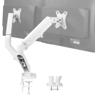 Bild av VIVO Ledande dubbel 17 till 27 tum pneumatiskt fjäderarmsmontering för 2 bildskärmar med max VESA 100 x 100, vit (STAND V102OW)