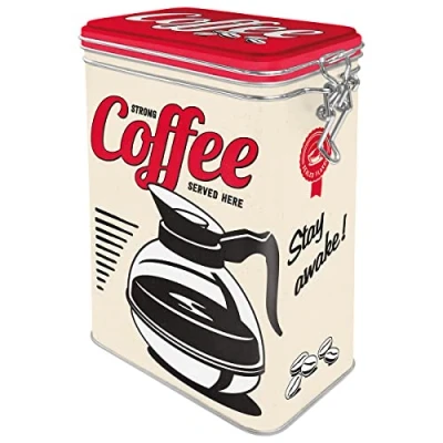 Bild av Nostalgic Art Kaffeburk i retrostil, Strong Coffee Served Here Presentidé för diner älskare, Plåtask med aromlock, Deko vintagedesign, 1,3 l
