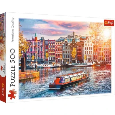 Bild av Trefl Amsterdam, Nederländerna 500 Bitars Pussel Stadslandskap, Amstelfloden, Modernt DIY Pussel, Kreativ Underhållning, Kul, Klassiska För Vuxna Och Barn 10+