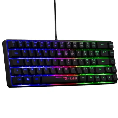 Bild av The G Lab Keyz Hydrogen, 60% gamer tangentbord, azerty trådbundet halvmekaniskt flerfärgad bakgrundsbelysning tyst minispelartangentbord, kompakt TKL format PC/PS5 (svart/vit/orange)
