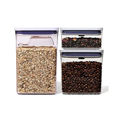 Bild av OXO Good Grips 3 delad rektangulär POP behållarset med sked, set 1,6 l 2,6 spade, vit