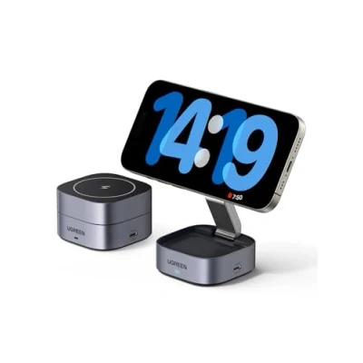 Bild av UGREEN MagFlow vikbart 2 i 1 laddningsstativ för iPhone kompatibelt med MagSafe trådlös laddare 16,16 Pro,16 Pro Max,15,14,13,12, AirPods, vinkeljusterbart