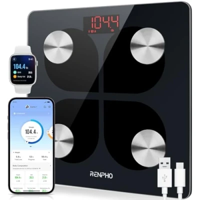 Bild av RENPHO kroppsfettsvåg, Bluetooth personlig våg, USB uppladdningsbar kroppsanalysvåg med app, smart kroppsvåg för kroppsfett, BMI, vikt, muskelmassa, vatten, protein