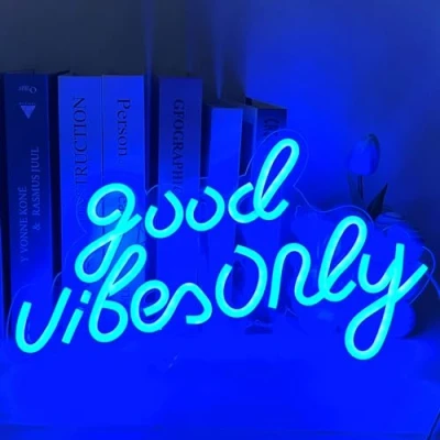 Bild av UExnkj Y Good Vibes Only neonskyltar blå LED neonljus skyltar neon dekoration för jul, födelsedag, bröllopsfest, examensfest, sovrum, bardekor present