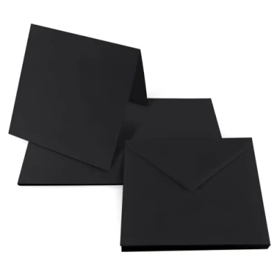Bild av Netuno 25 vikbara kort tomma med kuvert dubbla svart + fyrkantiga 14 x cm regnbågskort set pappersvaror kortämnen färgade