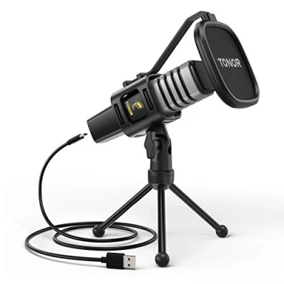 Bild av TONOR USB mikrofon, njurkarakteristik, kondensator, PC mikrofon med stativ, popfilter, mikrofonspindel för streaming, podcasting, voice over, Twitch, kompatibel bärbar dator stationär dator, TC30
