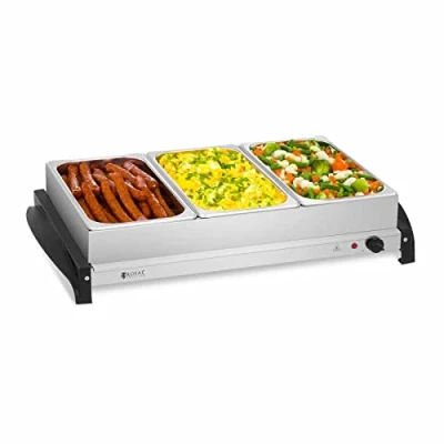 Bild av Royal Catering RCHP 400/3 rostfritt stål buffévärmare elektrisk 3 x 2 L 400 W akrylglaslock Chafing Dish värmebehållare värmeplatta