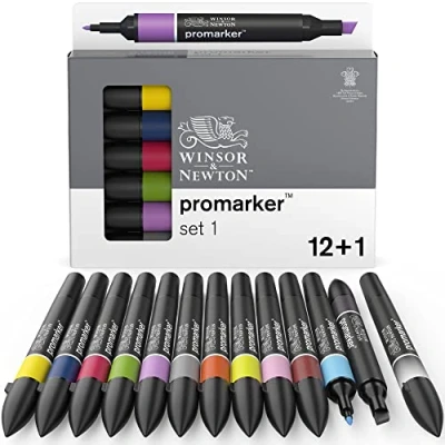 Bild av Winsor &amp; Newton 0290137 ProMarker, professionell layoutmärkpenna 2 spetsar, fin och bred för ritningar, design layouter 13 färger set 1