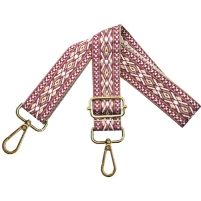Bild av Justerbar axelrem för väskor dam bärrem, fickremmar ombyte, fickrem bred 3,8 cm med guld karbinhake, axelväska handväskor, rosa vit, N19